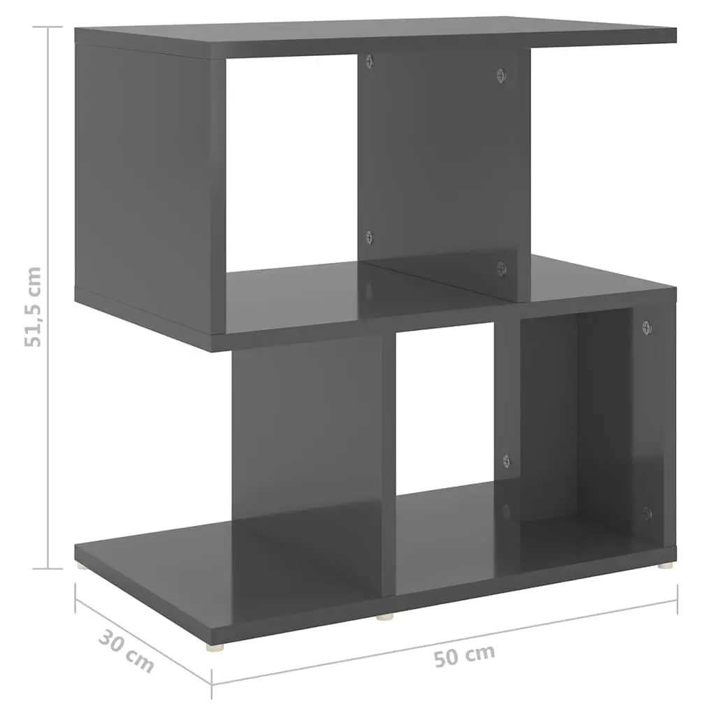 Bedside Cabinet Set Grey High Gloss Open Compartment Storage 2 Piece