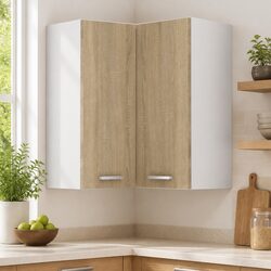 Brown Hanging Corner Cabinet for Cookware Storage