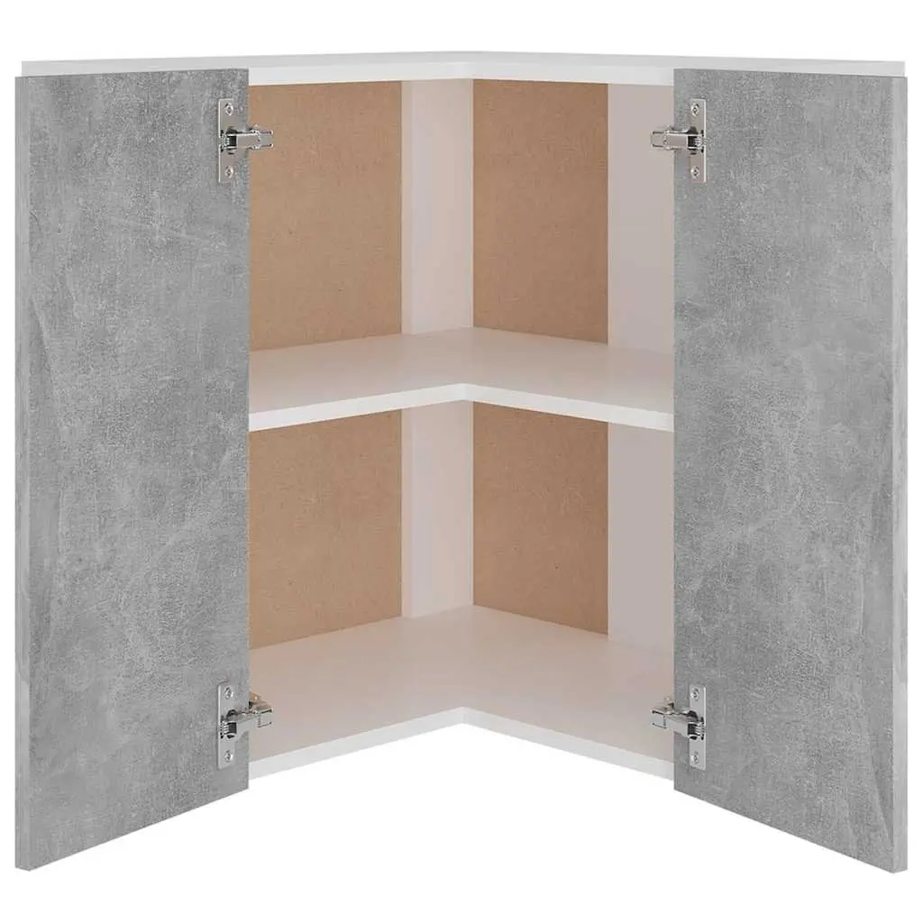 Corner Cabinet Grey Wall Mount 57W x 57D x 60H cm Two Doors Two Shelves