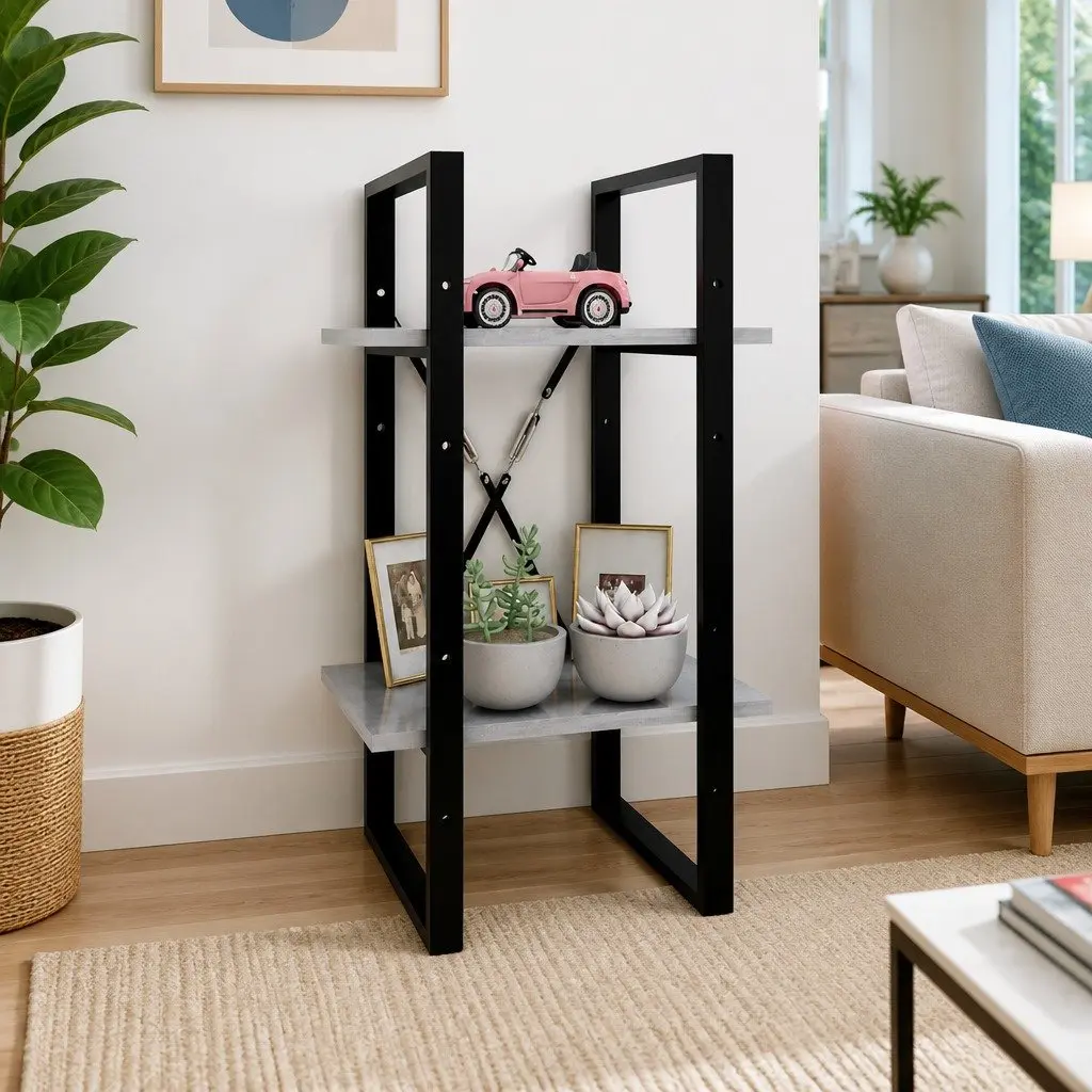 2-Tier Book Cabinet Grey 40x30x70cm Engineered Wood Construction