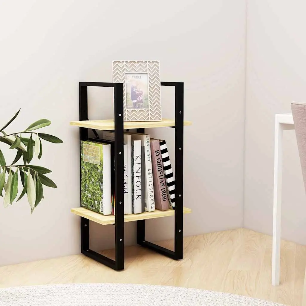 2-Tier Book Cabinet Brown Solid Pine Wood Industrial Style Storage Shelving Unit