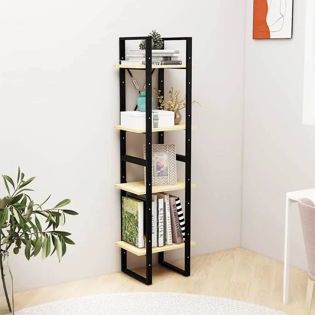 4-Tier Book Cabinet Brown Solid Pine Wood 40x30x140cm Industrial Aesthetic Storage Shelving Unit