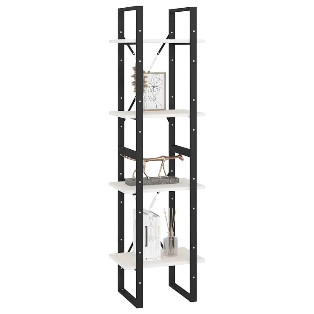 4-Shelf White Bookcase Solid Pine Wood Storage Display Unit
