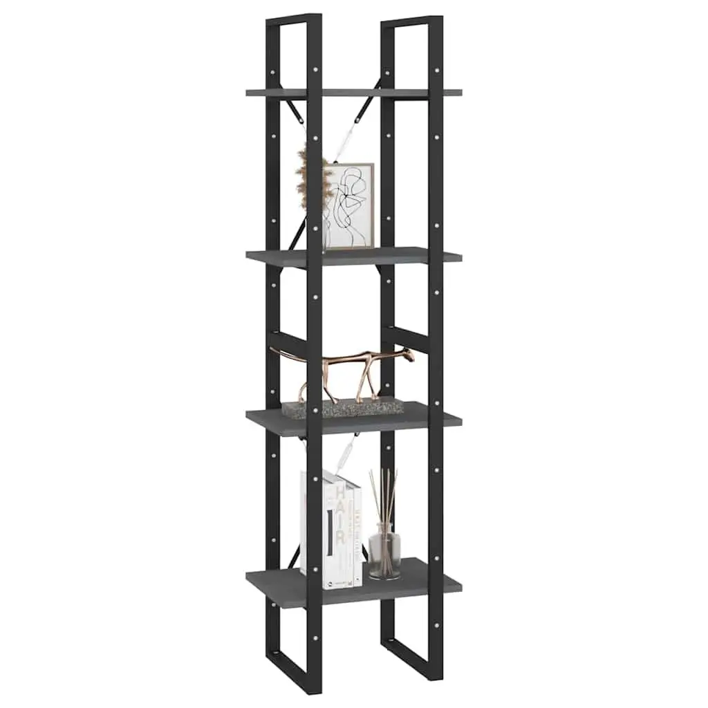 4 Tier Bookcase Grey Solid Pine Wood Shelving Unit Durable Storage Home Furniture