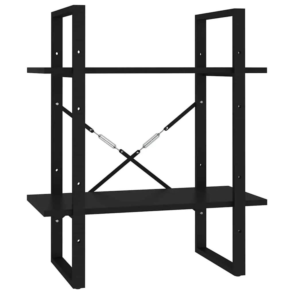 2 Tier Bookshelf Black Engineered Wood Storage Display Cabinet Industrial Style