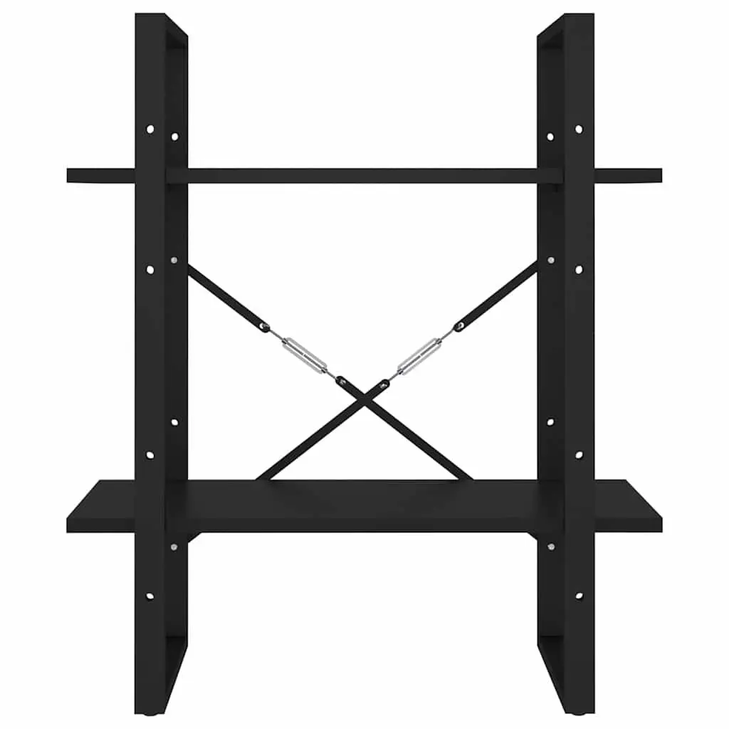 2 Tier Bookshelf Black Engineered Wood Storage Display Cabinet Industrial Style