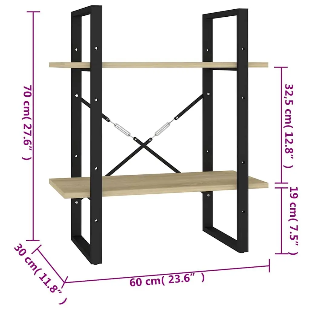 2-Tier Book Cabinet Brown Engineered Wood Storage Shelving Unit 60 x 30 x 70 cm