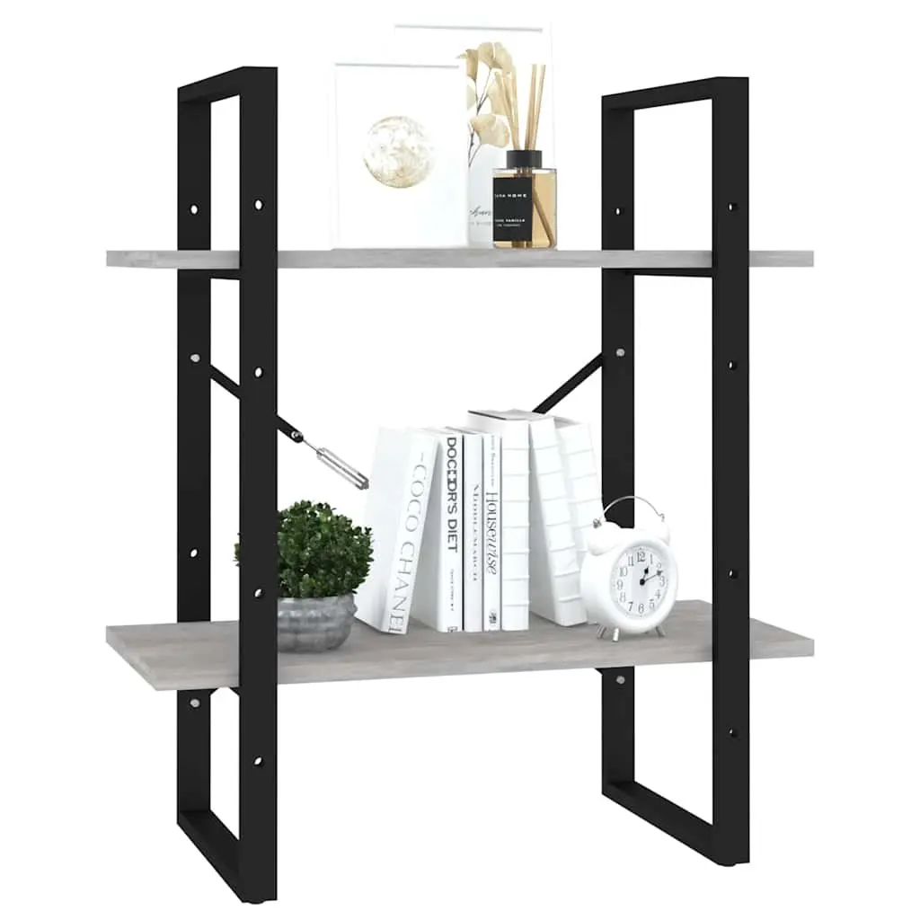 2-Tier Book Cabinet Grey Engineered Wood Shelving Unit Storage Display Shelf