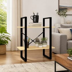 2-Tier Book Cabinet in Solid Brown Pine Wood