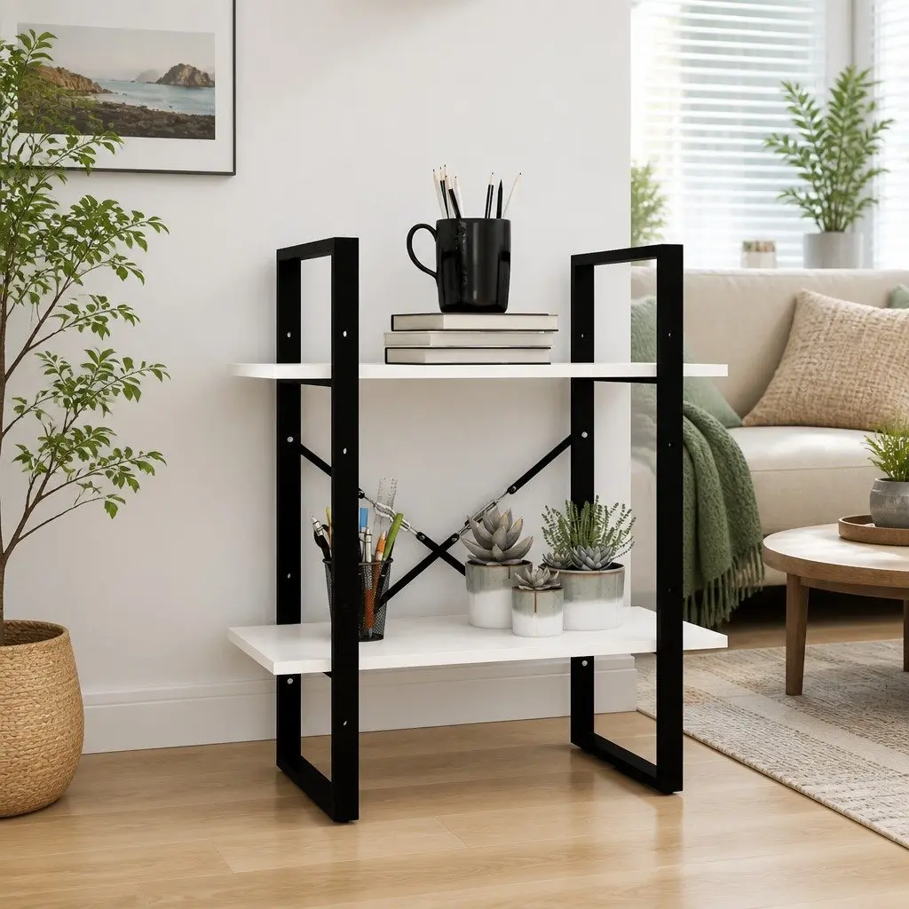 Solid Pine Wood 2-Tier Book Cabinet White Durable Shelving Unit for Organizing and Displaying Books