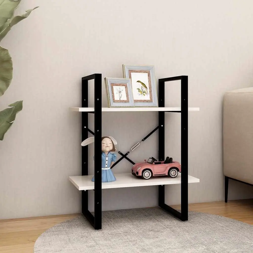 Solid Pine Wood 2-Tier Book Cabinet White Durable Shelving Unit for Organizing and Displaying Books