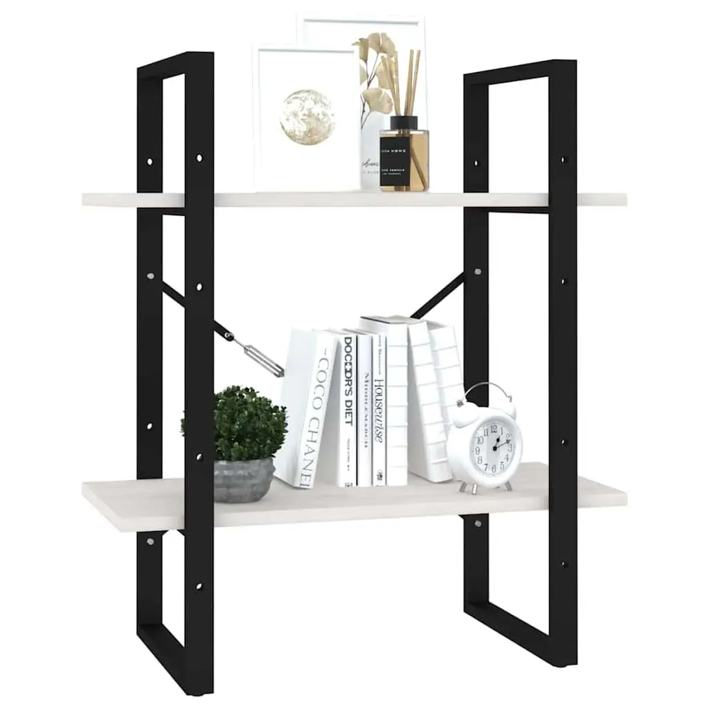 Solid Pine Wood 2-Tier Book Cabinet White Durable Shelving Unit for Organizing and Displaying Books