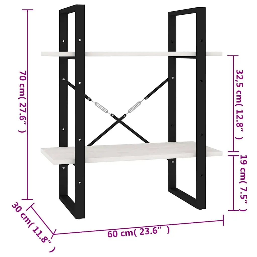 Solid Pine Wood 2-Tier Book Cabinet White Durable Shelving Unit for Organizing and Displaying Books