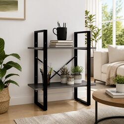 Compact 2-Tier Book Cabinet, Grey Solid Pine Wood
