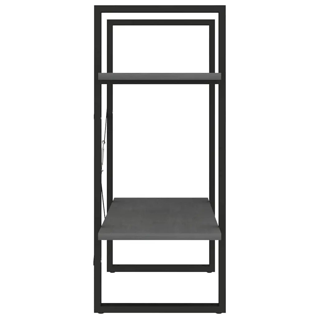 2-Tier Book Cabinet Grey Solid Pine Wood Storage Bookshelf