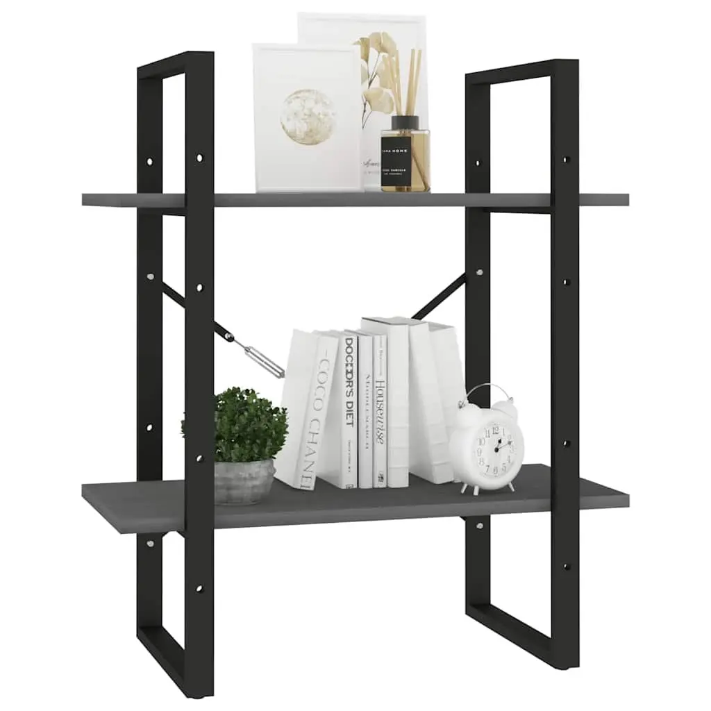 2-Tier Book Cabinet Grey Solid Pine Wood Storage Bookshelf