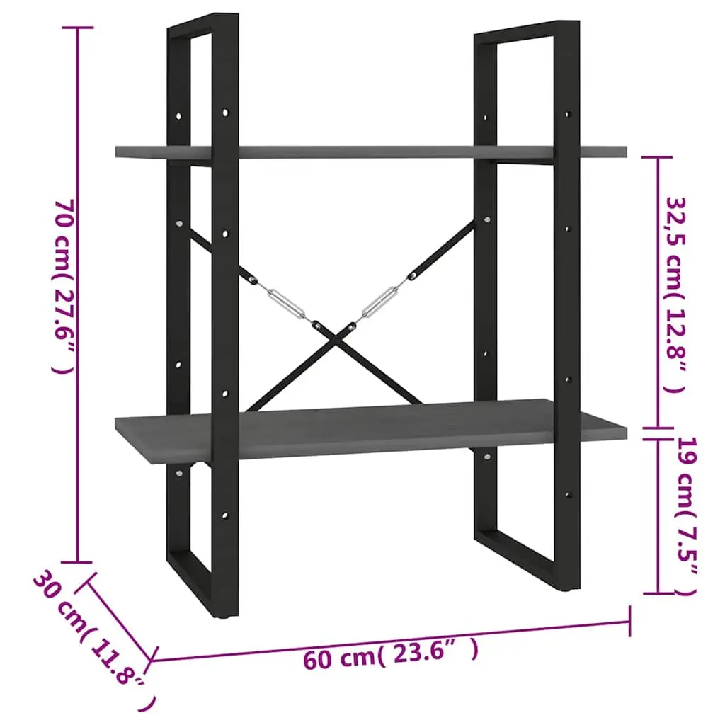 2-Tier Book Cabinet Grey Solid Pine Wood Storage Bookshelf