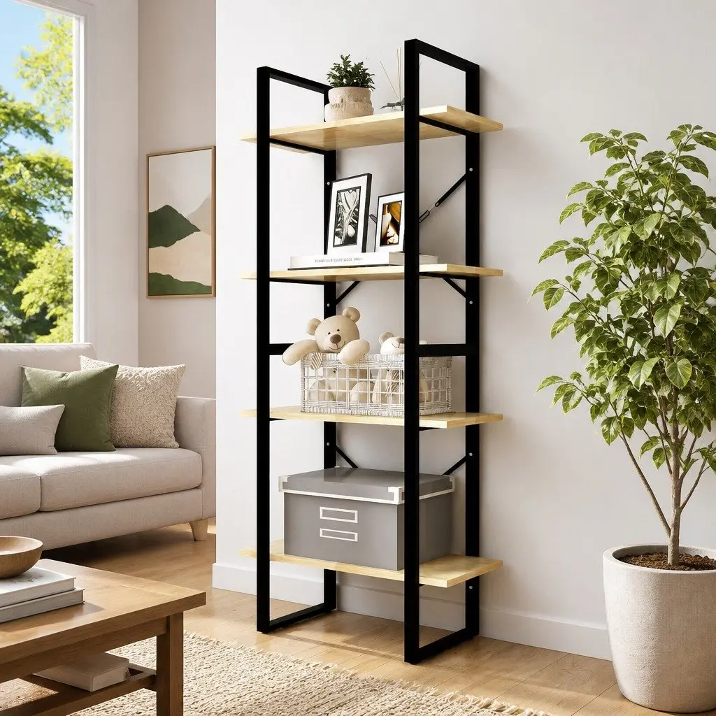 Solid Pine Wood 4-Tier Shelving Unit Book Cabinet Brown 60x30x140cm Sturdy Storage Bookshelf