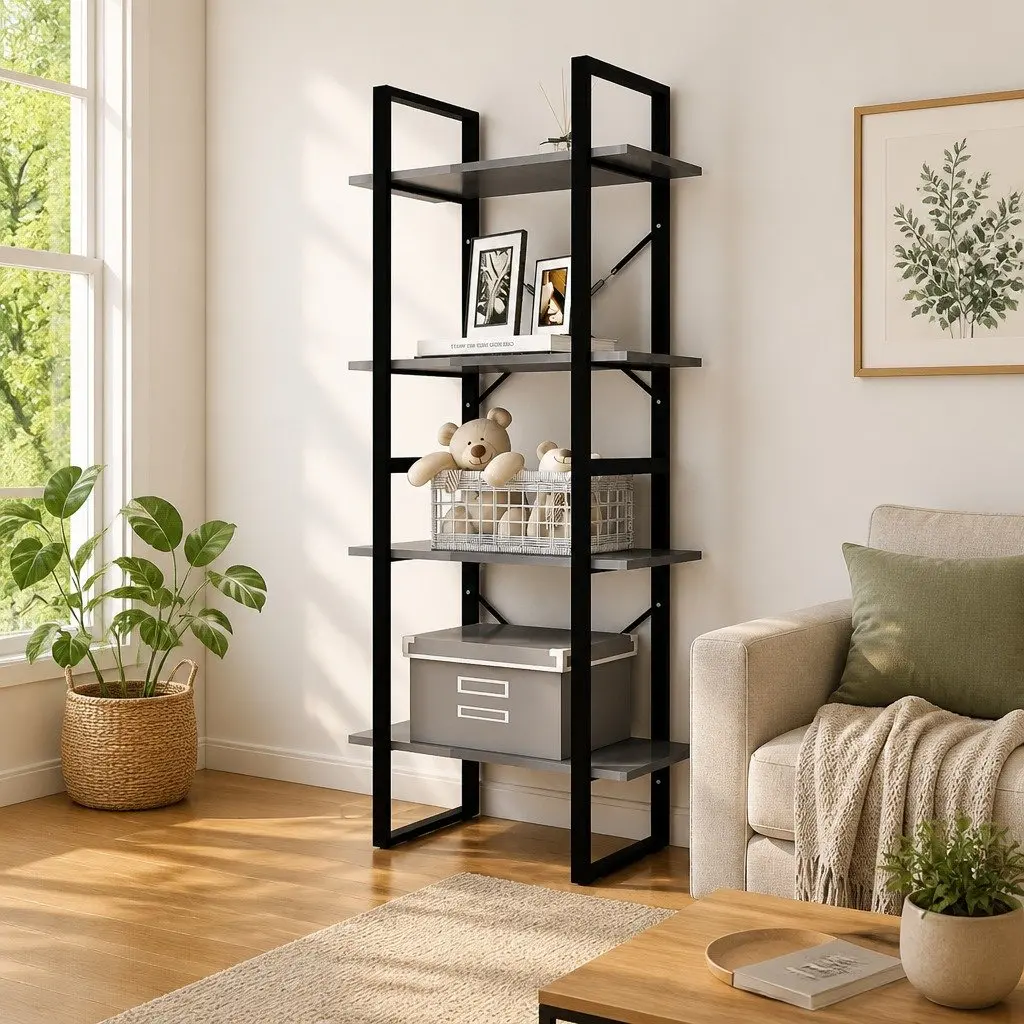 4 Tier Grey Book Cabinet Solid Pine Wood Storage Unit Bookshelf