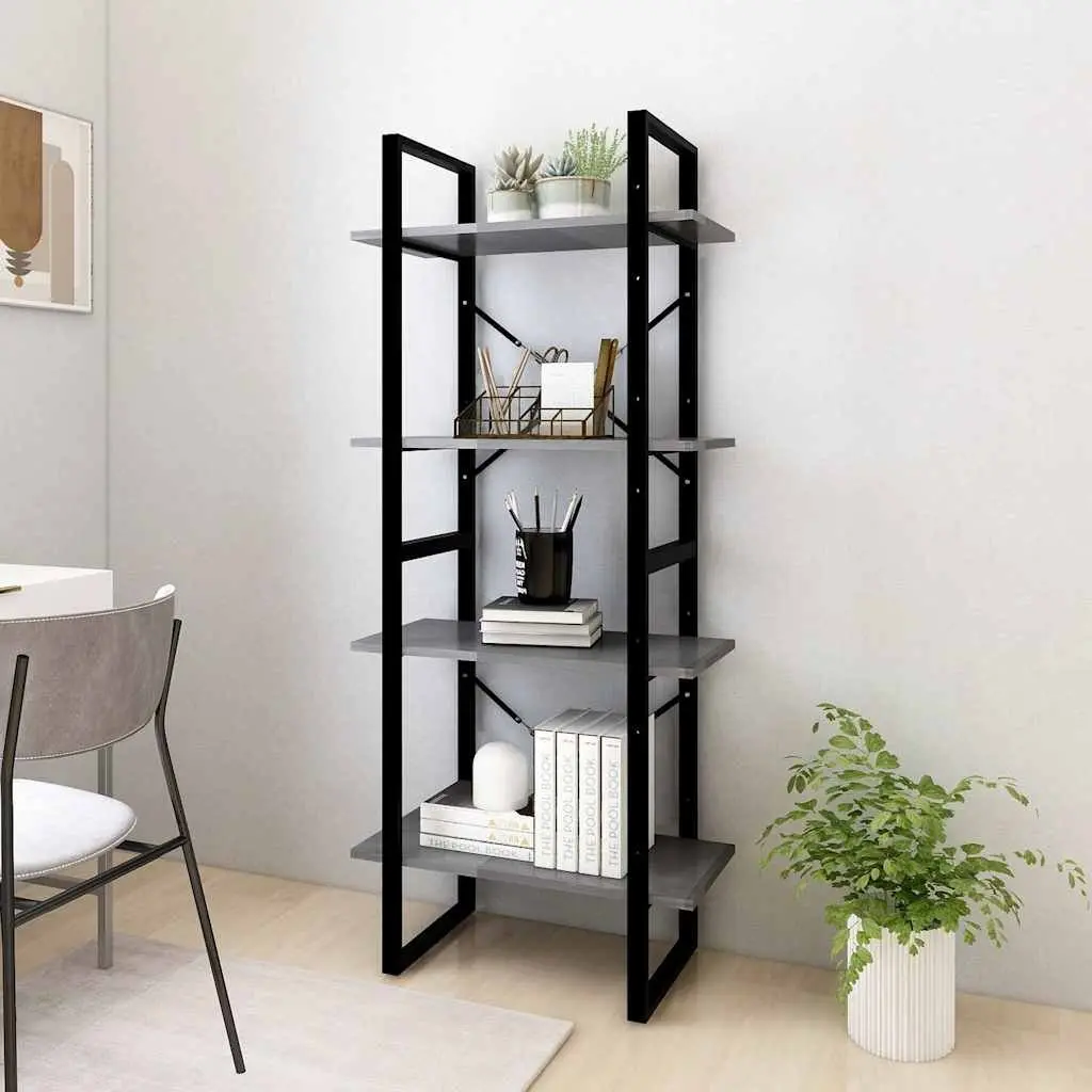 4 Tier Grey Book Cabinet Solid Pine Wood Storage Unit Bookshelf