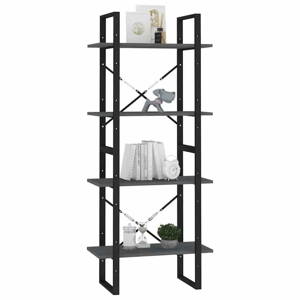 4 Tier Grey Book Cabinet Solid Pine Wood Storage Unit Bookshelf