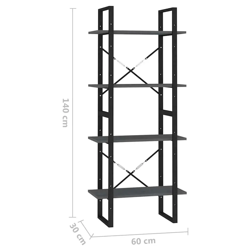 4 Tier Grey Book Cabinet Solid Pine Wood Storage Unit Bookshelf