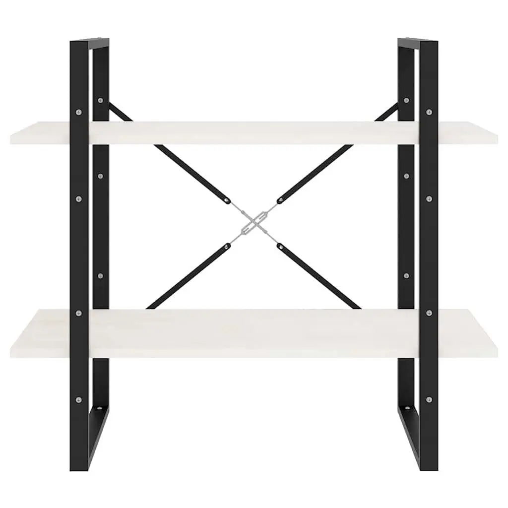 White Bookcase 2-Tier Storage Shelf Solid Pinewood Display Unit Home Organization 80x30x70cm