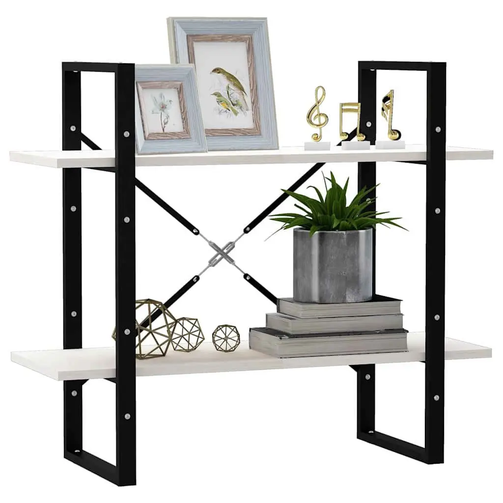 White Bookcase 2-Tier Storage Shelf Solid Pinewood Display Unit Home Organization 80x30x70cm