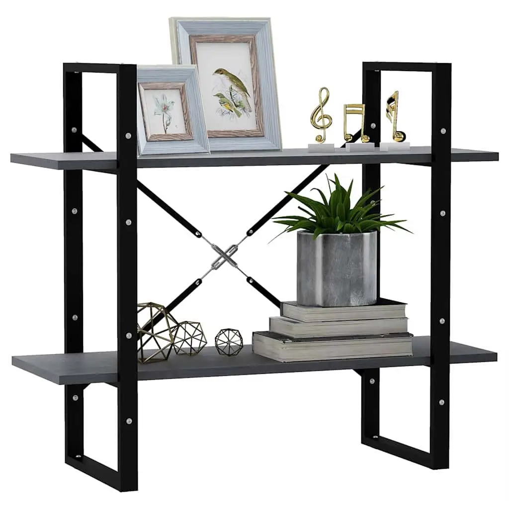 Grey 2 Tier Book Cabinet Solid Pine Wood Storage Shelving Unit 80cmW x 30cmD x 70cmH Durable Display Bookshelf