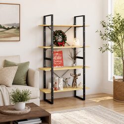 4-Tier Book Cabinet Shelving Unit - Pine Wood Design