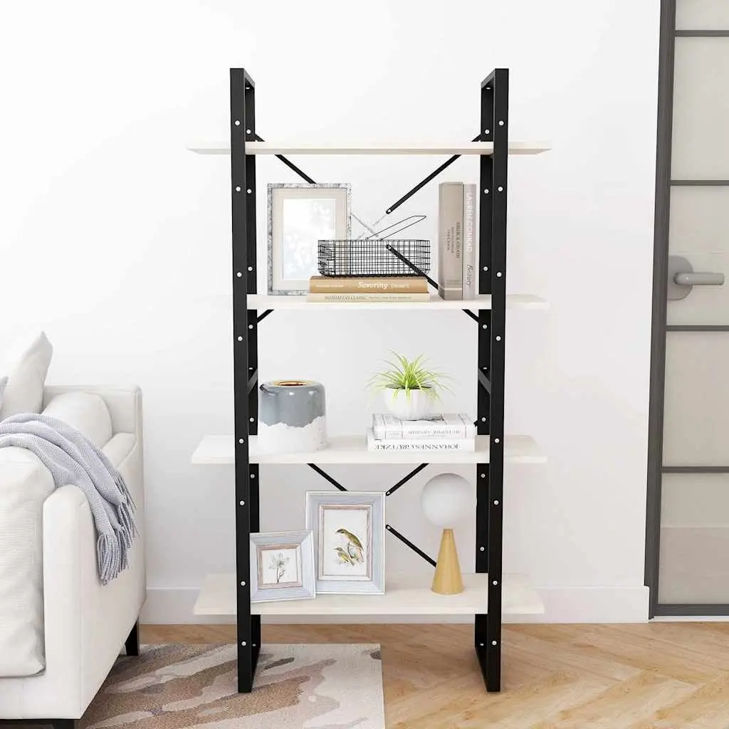 4-Tier Bookshelf White Solid Pine Wood Storage Shelving Unit