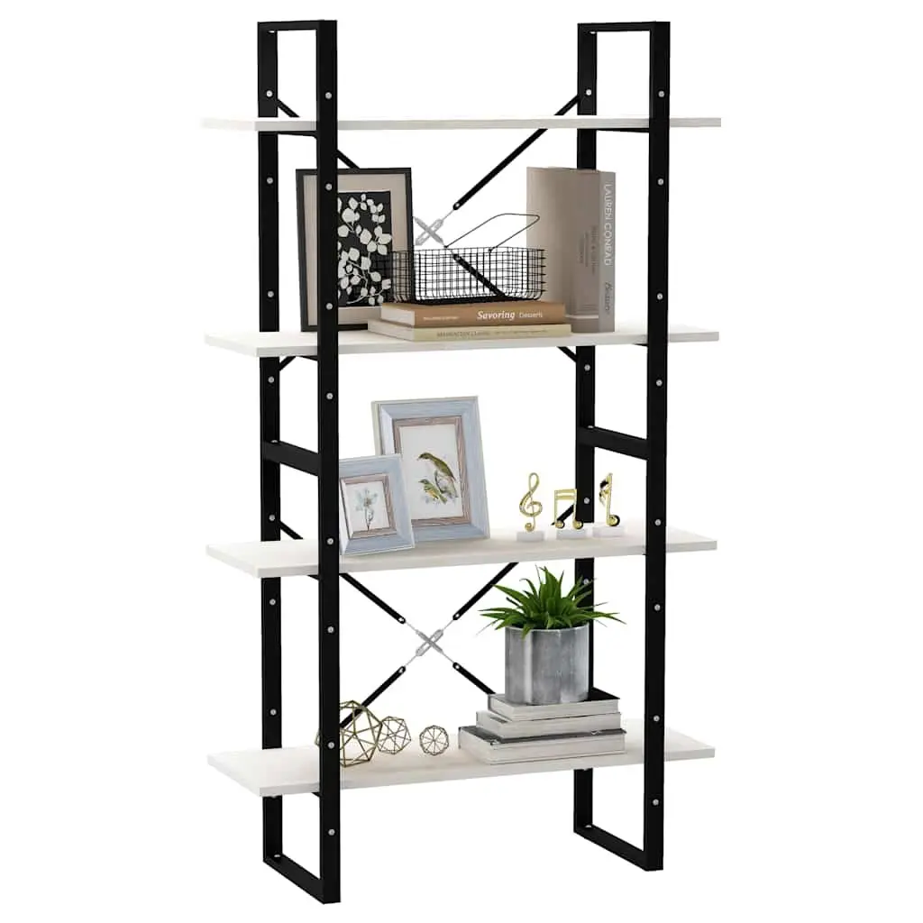 4-Tier Bookshelf White Solid Pine Wood Storage Shelving Unit