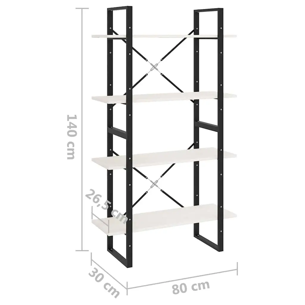 4-Tier Bookshelf White Solid Pine Wood Storage Shelving Unit