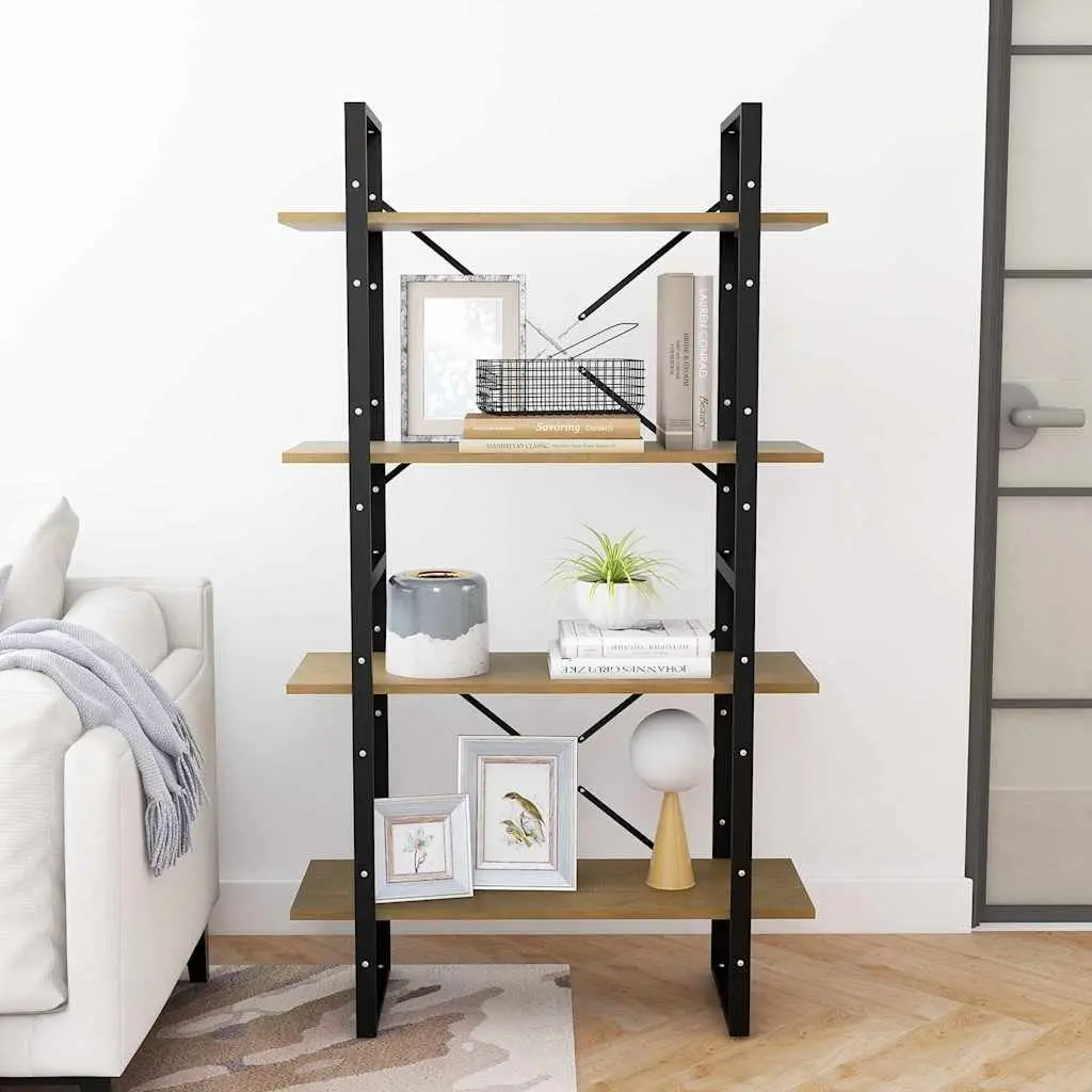 4-Tier Book Cabinet Brown 80x30x140cm Solid Pine Wood Industrial Style Storage Display Stand