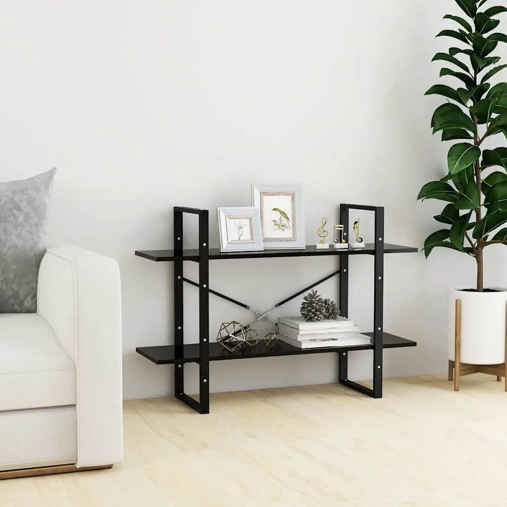 Black 2-Tier Shelving Unit Book Cabinet Engineered Wood Open Storage Display