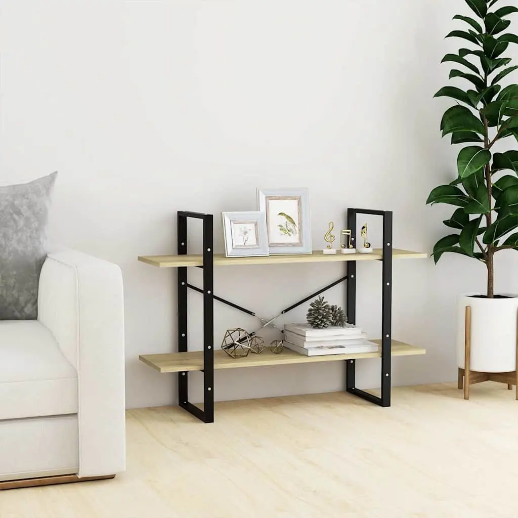2-Tier Book Cabinet Brown Sonoma Oak 100x30x70 cm Industrial Style Storage Shelves