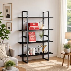 Compact 4-Tier Black Shelving Unit for Books