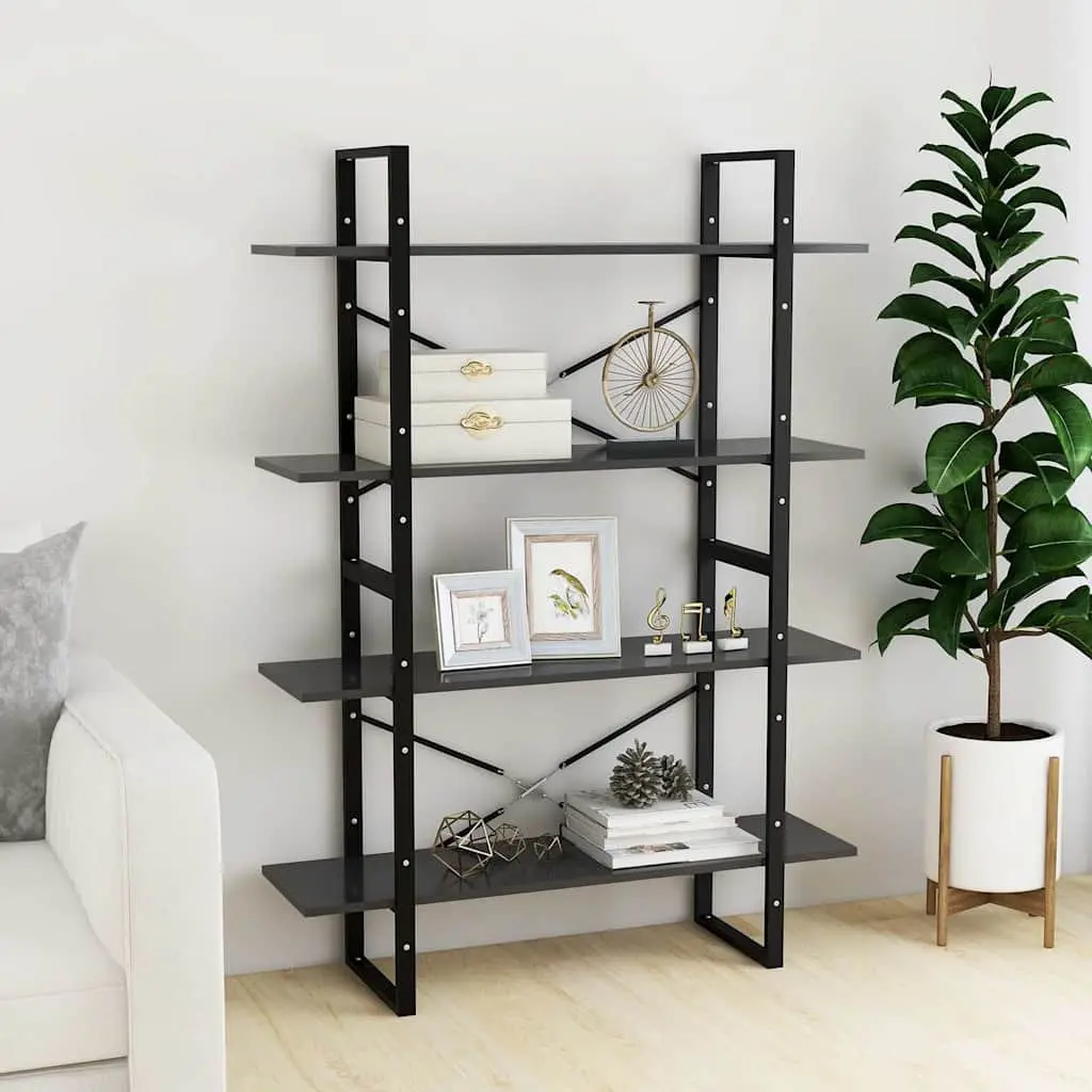 4-Tier Bookshelf Grey 100W x 30D x 140H cm Engineered Wood Storage Cabinet
