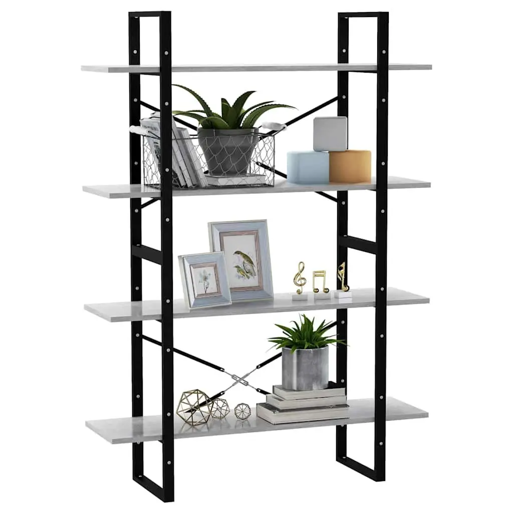 4-Tier Book Cabinet Concrete Grey Engineered Wood Storage Display