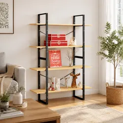 4-Tier Book Cabinet: Solid Pine Wood Storage Unit 100x30x140cm
