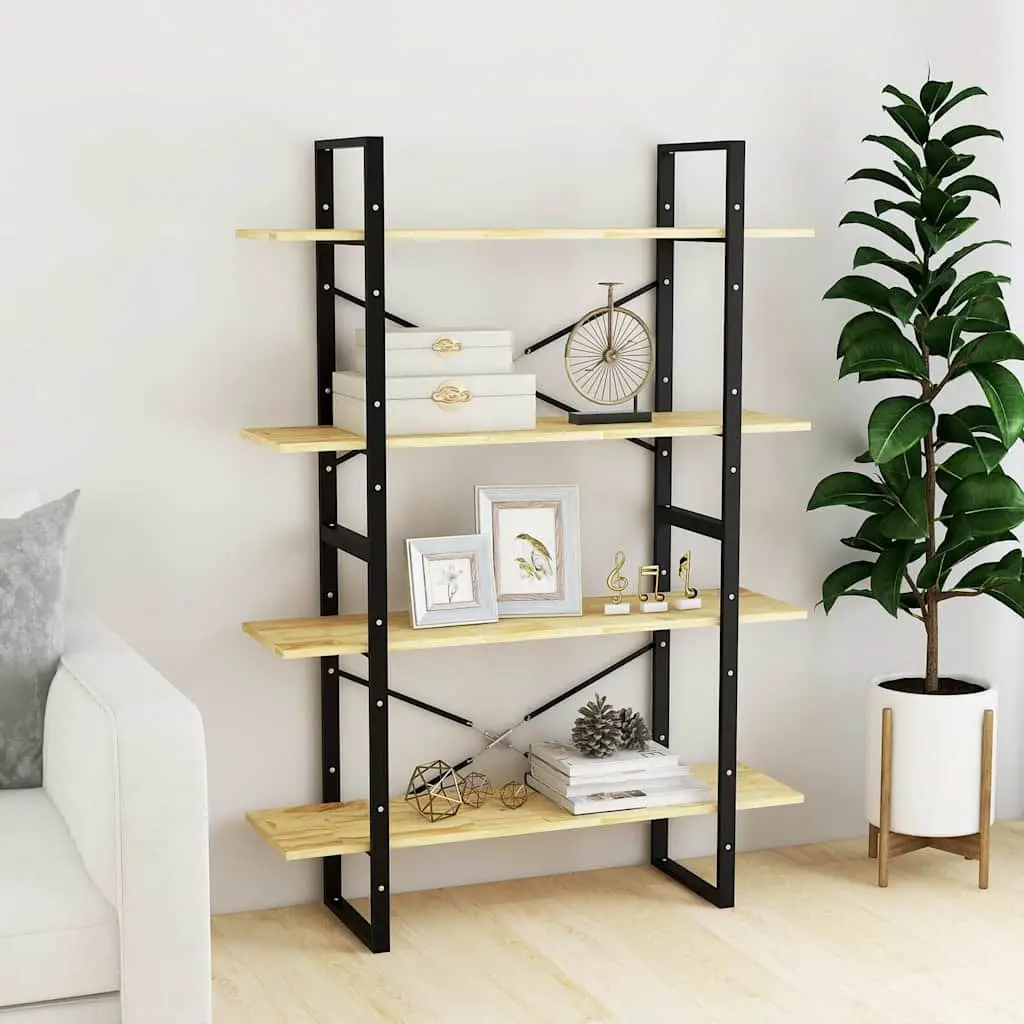 4-Tier Book Cabinet Brown Solid Pine Wood 100x30x140cm Ample Storage Capacity