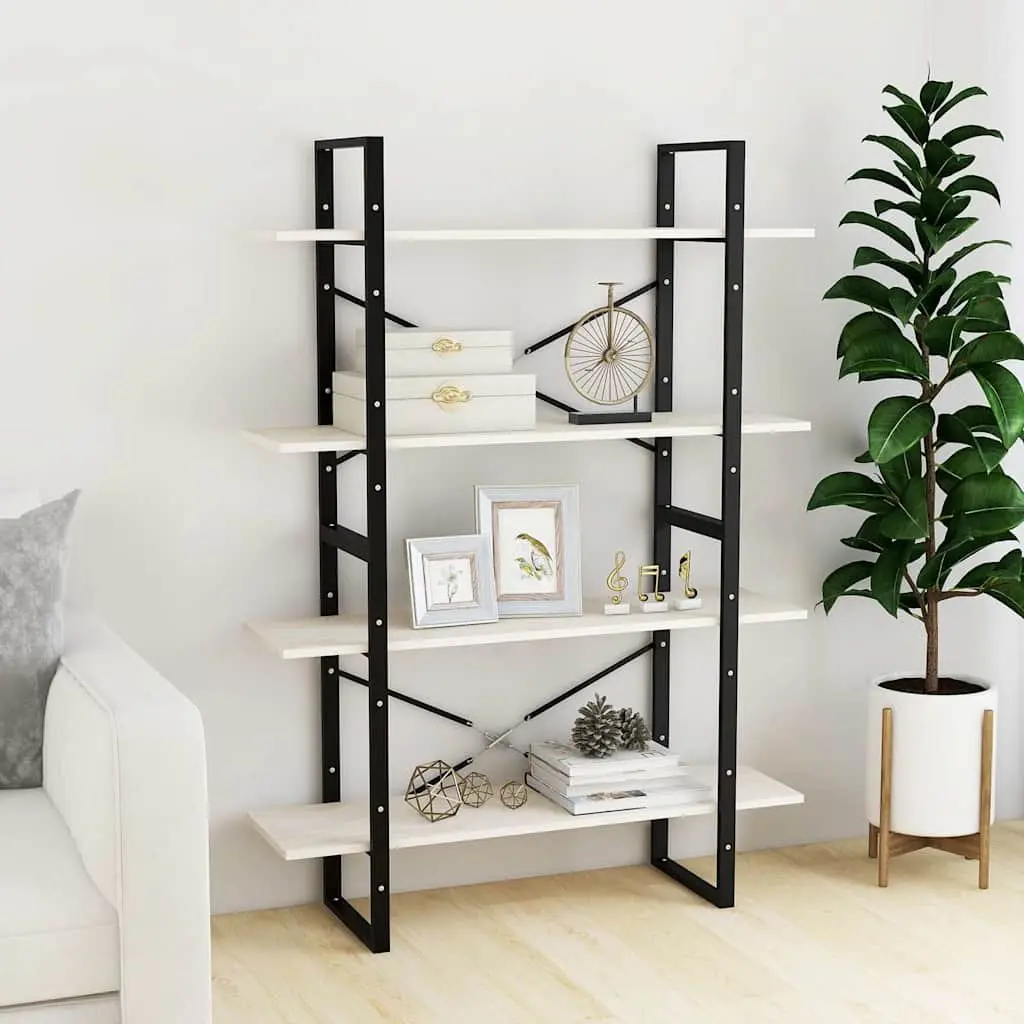 4 Tier White Bookshelf Solid Pine Wood Storage Display Unit