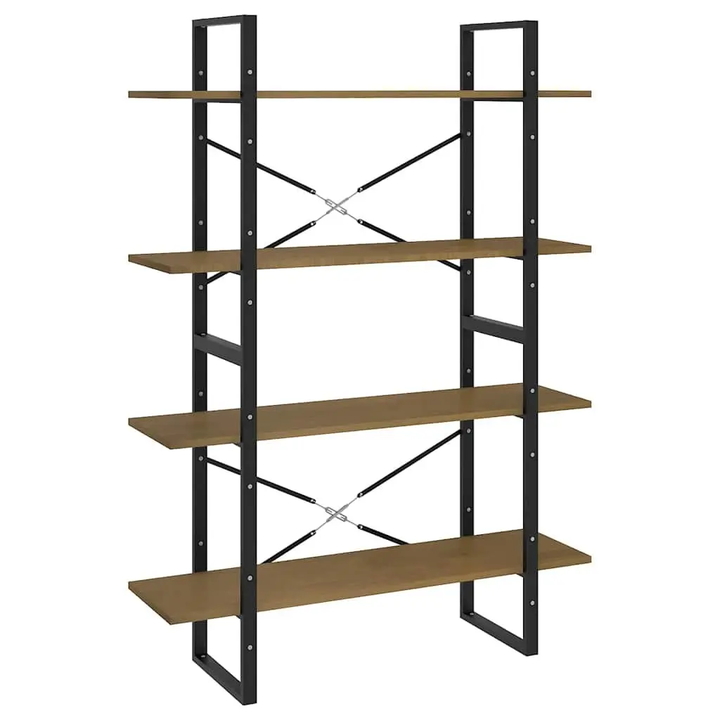 4 Shelf Brown Solid Pine Wood Book Storage Cabinet Durable Display Unit