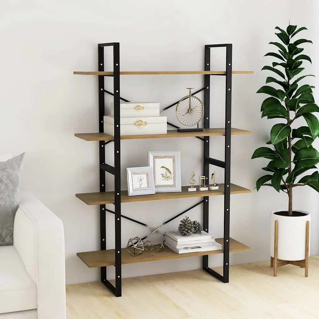4 Shelf Brown Solid Pine Wood Book Storage Cabinet Durable Display Unit