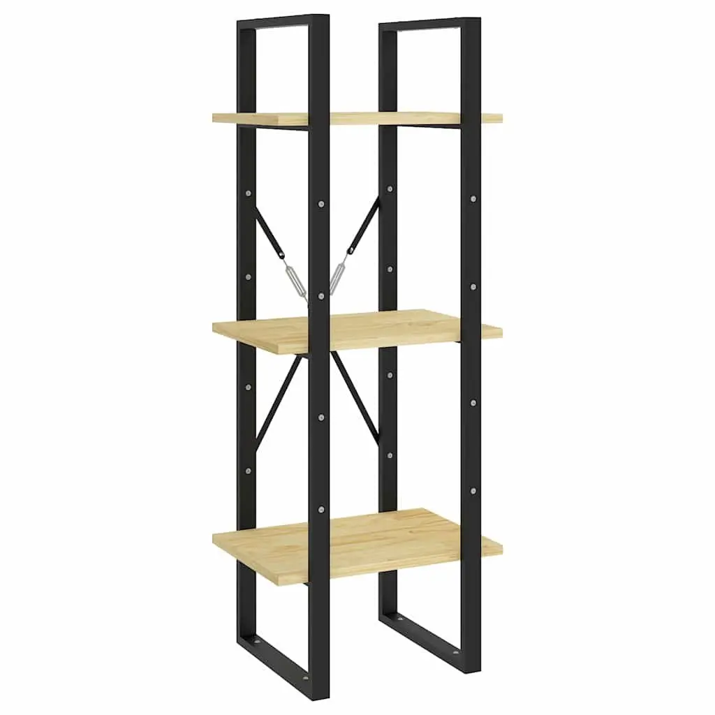 3-Tier Book Cabinet Brown Solid Pinewood Shelving Unit Storage Display