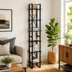 Grey High Storage Cabinet: Solid Pine Wood, 6 Shelves