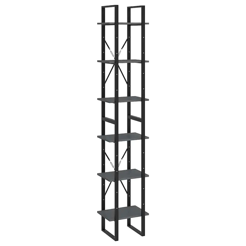 High Storage Cabinet Grey 40x30x210cm Solid Pine Wood 6 Shelf Bookcase Display