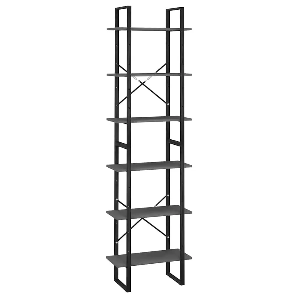 Grey Storage Shelf Unit Engineered Wood Metal Frame 60x30x210cm for Living Room Kitchen Home Display and Organization