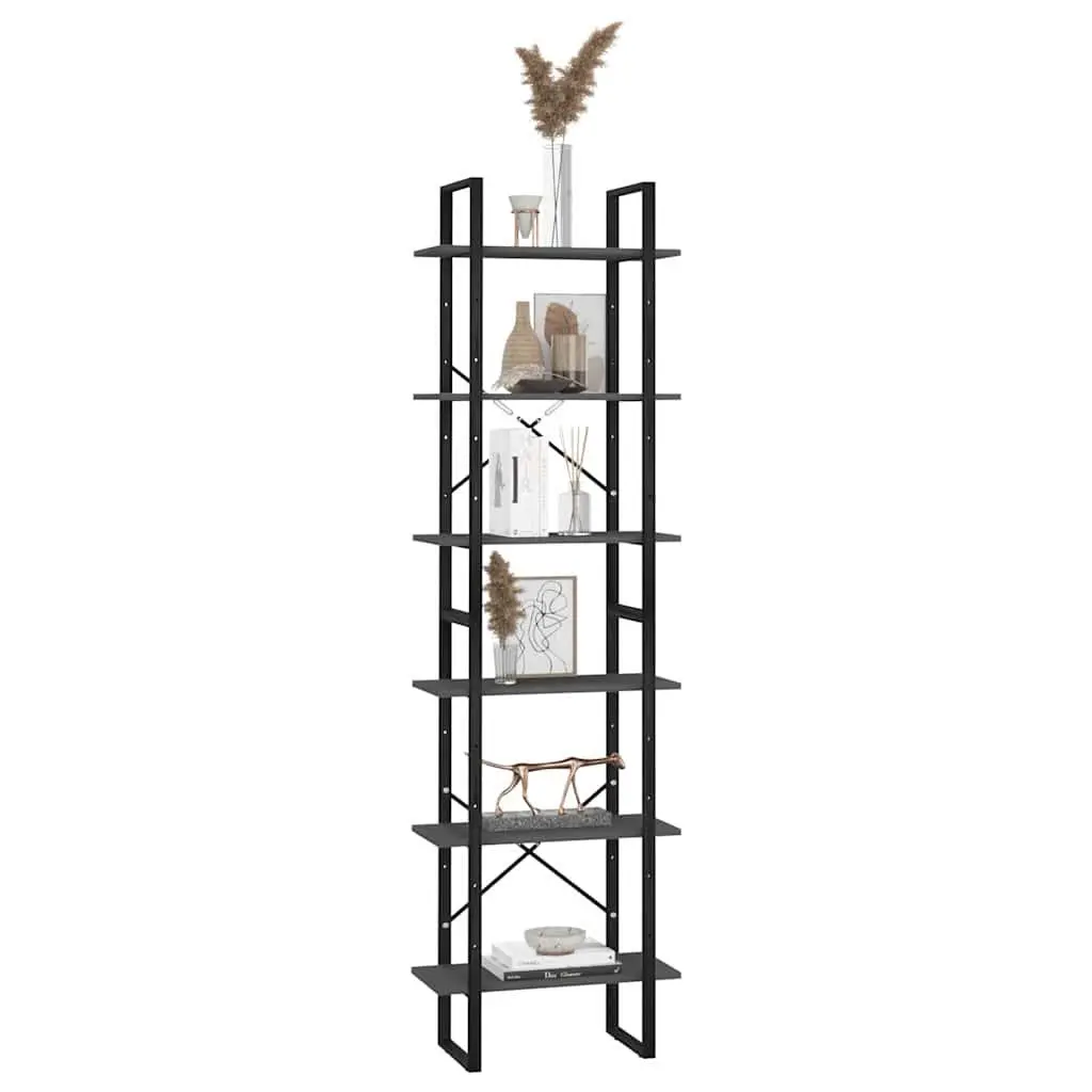 Grey Storage Shelf Unit Engineered Wood Metal Frame 60x30x210cm for Living Room Kitchen Home Display and Organization