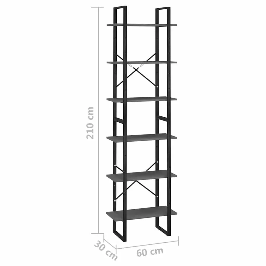 Grey Storage Shelf Unit Engineered Wood Metal Frame 60x30x210cm for Living Room Kitchen Home Display and Organization